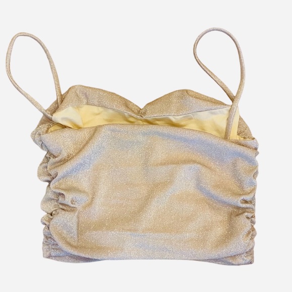 Princess Polly Gold Champagne Glitter Sparkle Ruched Crop Top Cami S 4 - Picture 5 of 7